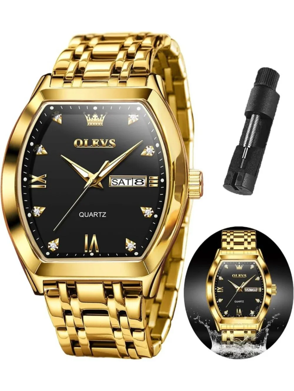Luxury Men's Square Analog Quartz Watch - Stainless Steel Dress Timepiece